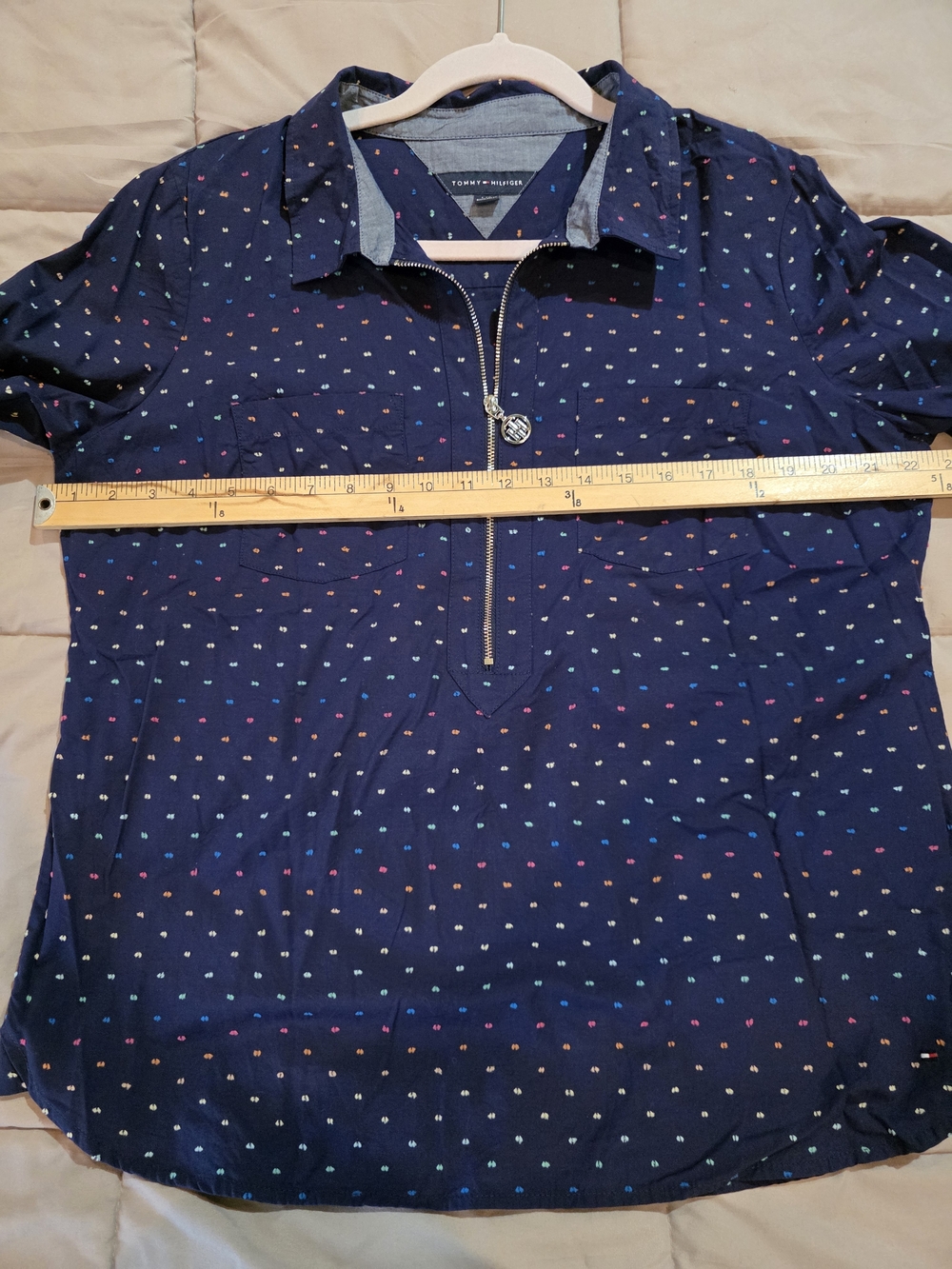 Tommy Hilfiger Navy Half-Zip Shirt with Micro Dot Print